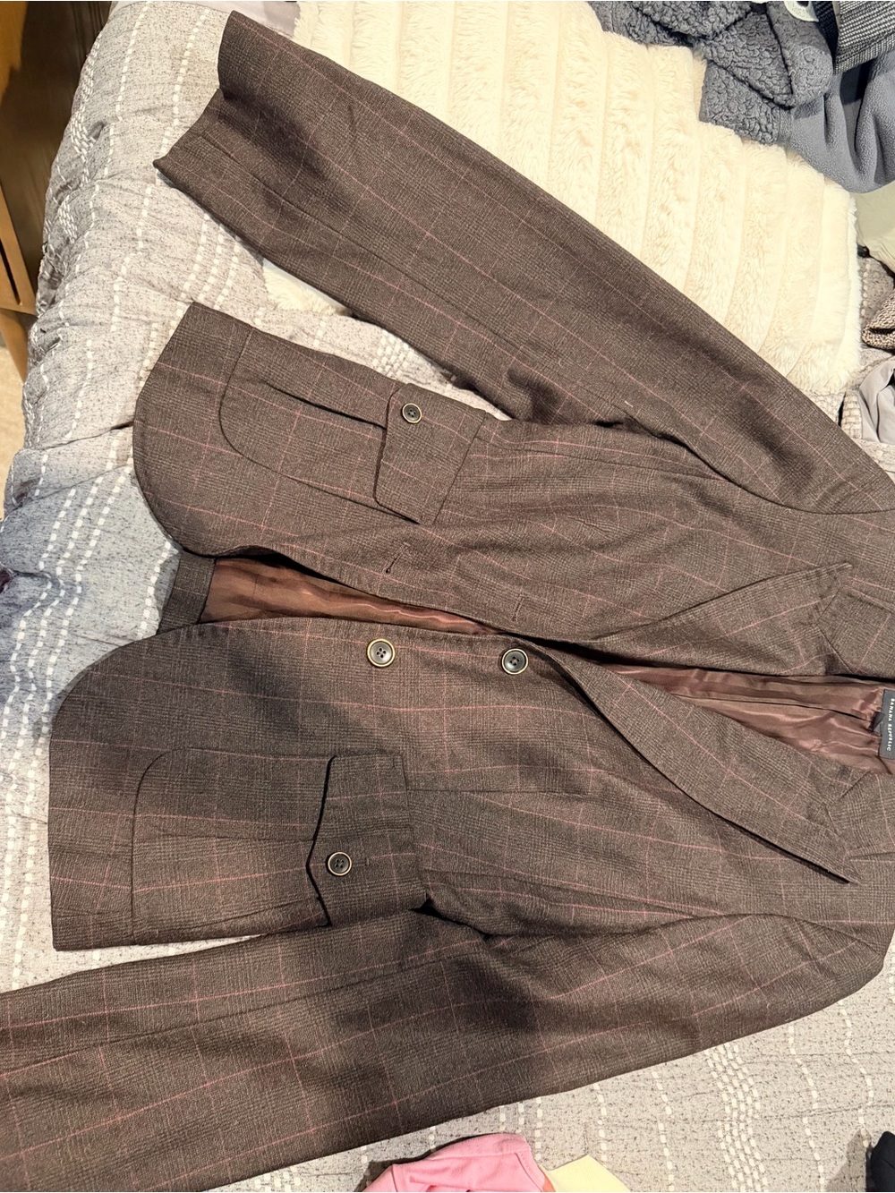 Banana Republic Brown Blazer with Pink Windowpane